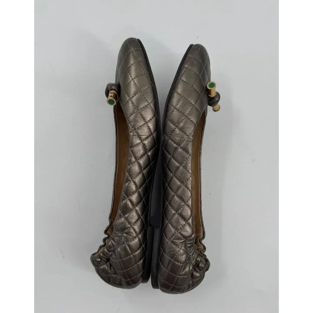 Lilly Pulitzer Quilted Bronze Ballet Flats Bow Accent & Elastic Backing Size 7